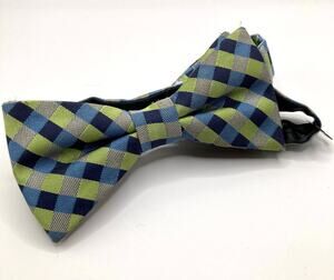 Izod Blue & Green Check Pretied Bow Tie Adjustable Preppy Academia Formal Event